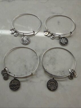 Alex & Ani Silver Charm Bangle Bracelet set of 4 - Boston, Celtic style 2013